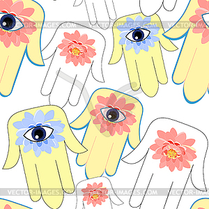 Seamless pattern god hamsa hand symbol Eye Islam - vector clipart