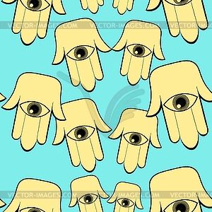 Seamless pattern god hamsa hand symbol Eye Islam - vector clipart