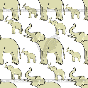 Seamless pattern smiling elephant sideways up - vector image