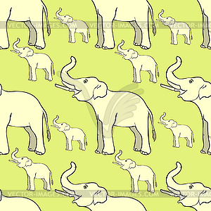 Seamless pattern smiling elephant sideways up - vector clip art
