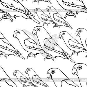 Seamless pattern lovebirds parrot with red beak - vector image