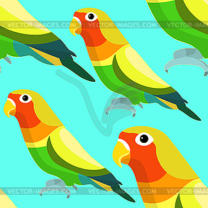 Seamless pattern lovebirds parrot with red beak. - royalty-free vector image