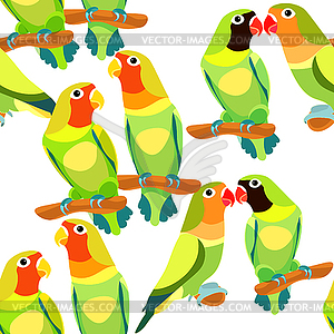 Seamless pattern lovebirds parrot with red and blac - vector clipart