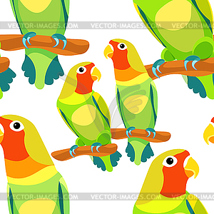 Seamless pattern lovebirds parrot with red head - vector clipart