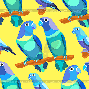 Seamless pattern parrot lovebirds couple sitting - vector clip art