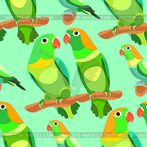 Seamless pattern parrot lovebirds couple sitting - vector image