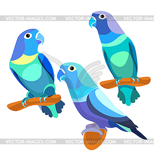 Parrot lovebirds couple sitting head turned blue. - vector clip art