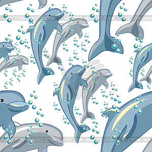 Seamless pattern fun dolphin couple is smiling illus - color vector clipart