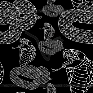 Seamless pattern green king cobra with fangs. - vector clip art