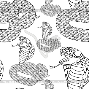 Seamless pattern green king cobra with fangs. - vector clipart