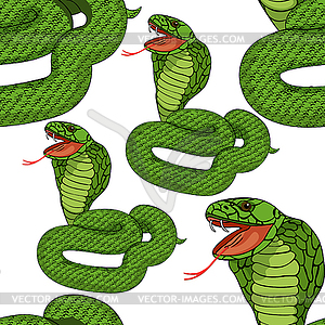 Seamless pattern green king cobra with fangs. - vector clip art