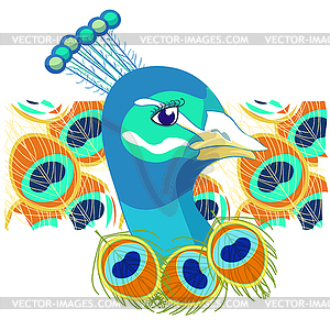 Bird with peacock of feather - vector clipart