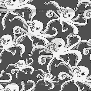 Seamless pattern Black and white octopus with - vector EPS clipart