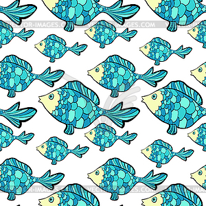 Seamless pattern fish cartoon blue cute - vector image