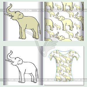 Seamless pattern smiling elephant sideways up Set - vector clipart