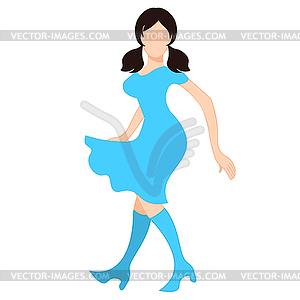 Model girl in blue dress and brunette - vector clipart