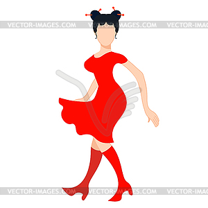 Модель девушка в красном платье и брюнетка - векторный графический клипарт