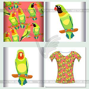 Set for t-shirt design seamless pattern lovebirds - vector clipart