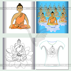 Set of design t-shirt sound ohm meditation - color vector clipart