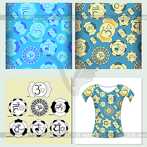 Set seamless pattern design t-shirt india chakra. - vector clipart