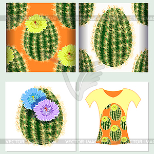 Set seamless pattern for t-shirt cactus - vector image