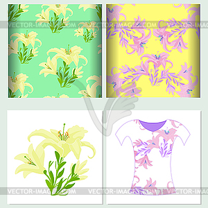 Set seamless pattern for t-shirt lily - stock vector clipart