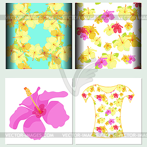 Set seamless pattern for t-shirts hibiscus - vector image