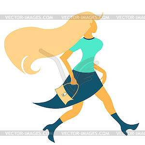 Red-haired girl with bag goes - vector clipart