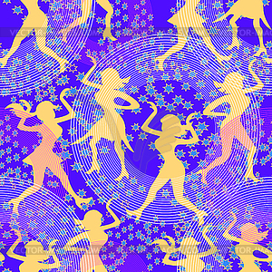 Seamless pattern Girl disco dancing silhouette - vector clipart