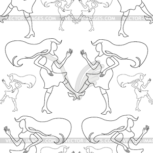 Seamless pattern Girl disco dancing silhouette - vector clipart