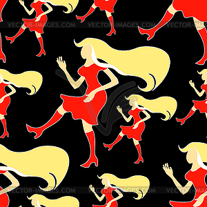 Seamless pattern Girl disco dancing silhouette - vector clip art