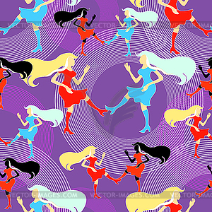 Seamless pattern Girl disco dancing silhouette - vector clipart / vector image
