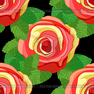 Seamless pattern Flower rose with leaves - vector image