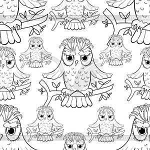 Seamless pattern howlet bird with raised wings. - vector clipart / vector image