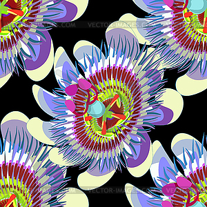 Seamless pattern passion flower Blue tropical - vector clipart