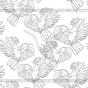 Cockatoo yellow white wings flying Seamless pattern - vector image