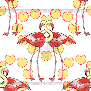 Seamless pattern Pink flamingo couple - color vector clipart