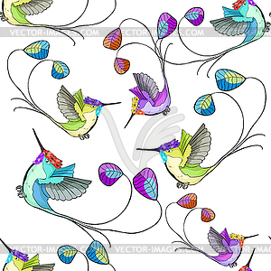 Seamless pattern Hummingbird rocket tail in - vector clip art