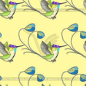 Seamless pattern Hummingbird rocket tail in - vector image