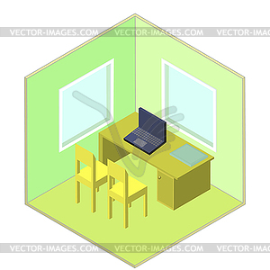 Isometry table working chair laptop - vector clip art