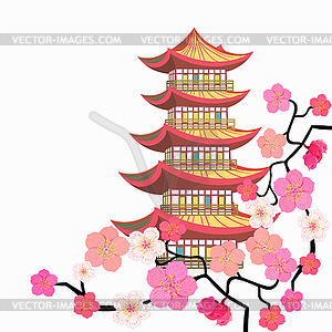 Sakura cherry Chinese pagoda five levels - royalty-free vector image