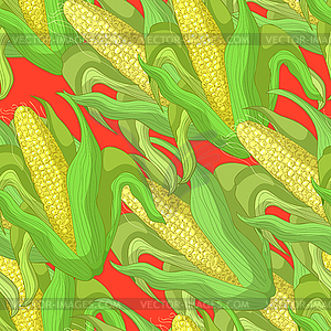 Бесшовные шаблон Кукуруза в початках с листьями. - иллюстрация в векторе
