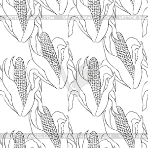 Seamless pattern coloring Corn in cob with leaves il - vector EPS clipart