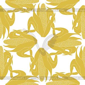 Seamless pattern gold Corn in cob with leaves. - stock vector clipart