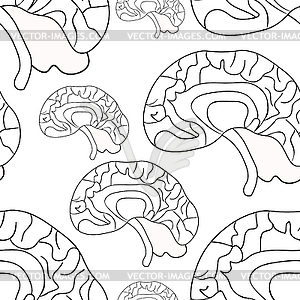 Seamless pattern coloring human brain - white & black vector clipart