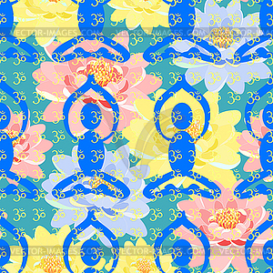 Seamless pattern man sitting in lotus position - vector clip art