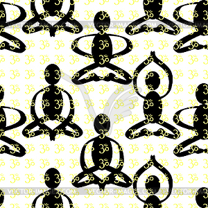 Seamless pattern man sitting in lotus position - vector image