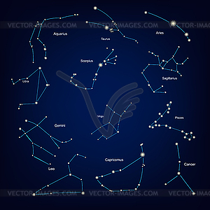 Signs of zodiac constellation astrology horoscope. - vector image