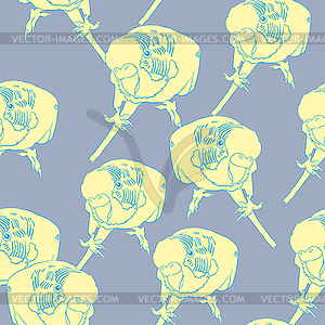 Seamless pattern Yellow face blue wavy parrot. - vector image