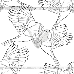 Бесшовный узор снежинка птица окраска зима - изображение в векторном виде